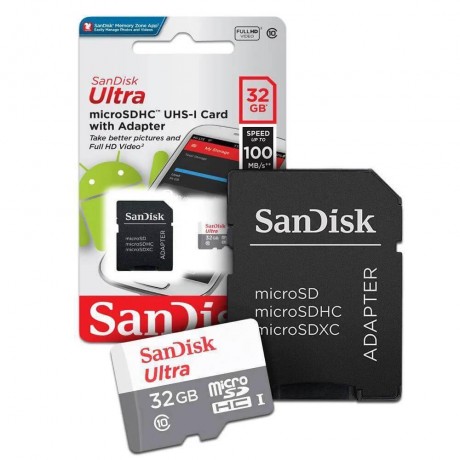 CARTÃO DE MEMORIA 32GB SANDISK MICRO SD 100MB/S + ADAPT-C10