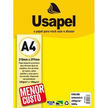 USAPEL COLOR AMARELO 180G/M2 210X297MM 50FLS