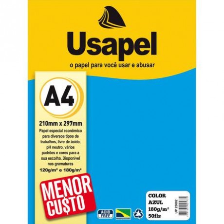 USAPEL COLOR AZUL 180G/M2 210X297MM 50FLS