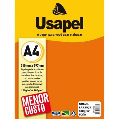 USAPEL COLOR LARANJA 180G/M2 210X297MM 50FLS