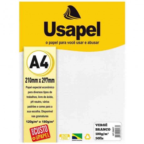 USAPEL VERGÊ BRANCO 180G/M2 210X297MM 50FLS