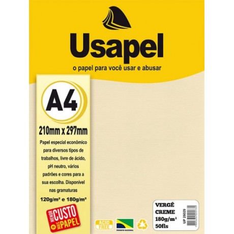 USAPEL VERGÊ CREME 180G/M2 210X297MM 50FLS