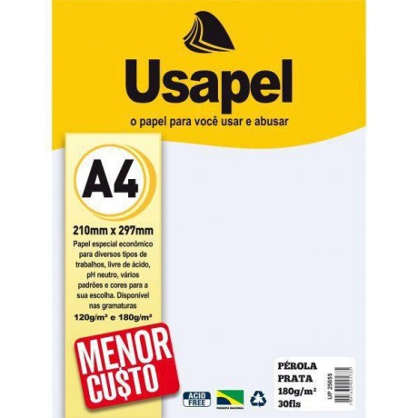 USAPEL PÉROLA PRATA 180G/M2 210X297MM 30FLS