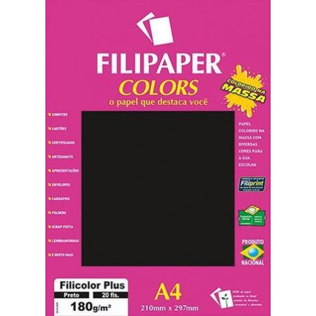 FILIPAPER COLORS FILICOLOR PLUS PRETO 180G/M2 210X297MM