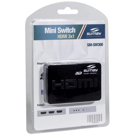 MINI SWITCH HDMI SUMAY 3X1 4K E 3D SM-SW300