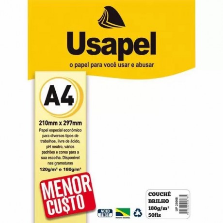 USAPEL COUCHE BRANCO 180G/M2 210X297MM 50FLS