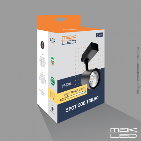 SPOT COB P/TRILHO PRETO 5W 3000K MAK LED