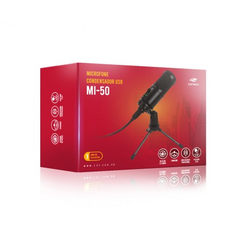 Microfone Streaming USB MI-50BK C3Tech