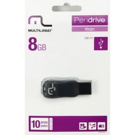 Pen Drive Multilaser Titan Colors 08GB USB 2.0 Preto PD720