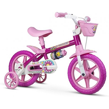 Bicicleta Infantil Aro 12 Flower com Rodinhas, Nathor