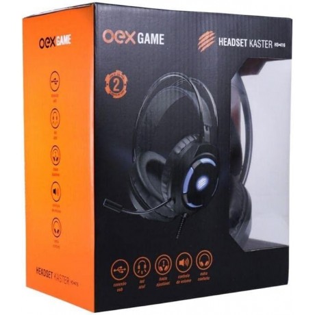 Headset Gamer Kaster Hs416 Usb Oexgame Led Azul Preto