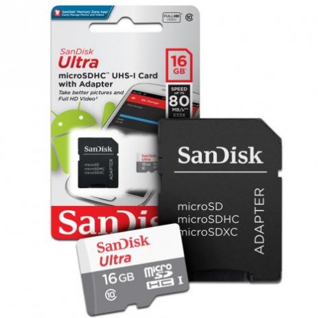 CARTÃO SANDISK MICROSD 16GB HC1 ULTRA 80MB